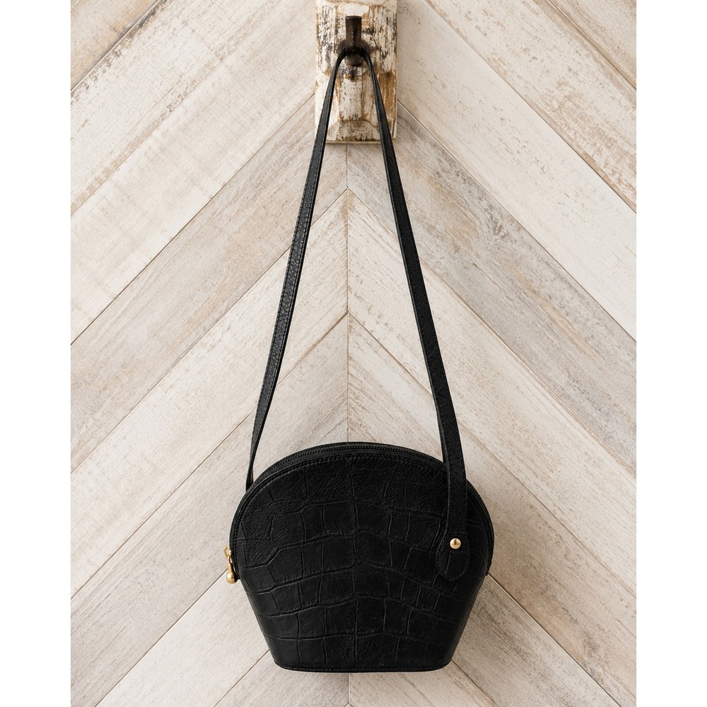Cristian Crossbody Bag Vintage Croc Embossed Genuine Leather Black Small